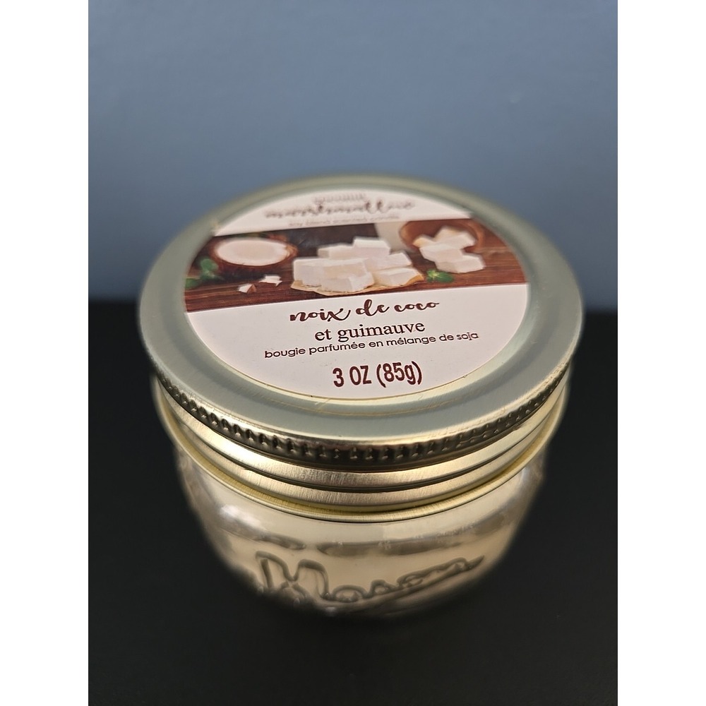 Coconut Marshmallow Scented Mason Jar Glass Soy Candle w/ Lid 3 oz